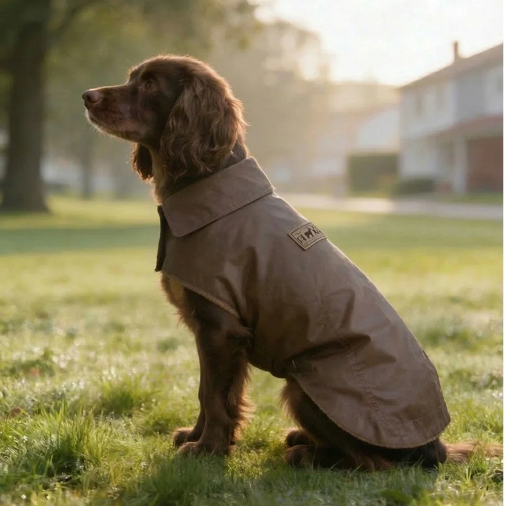 Fab Dog Waxed Cotton Dog Coat Large Brown‎ Fleece Lined Water Resistant Jacket